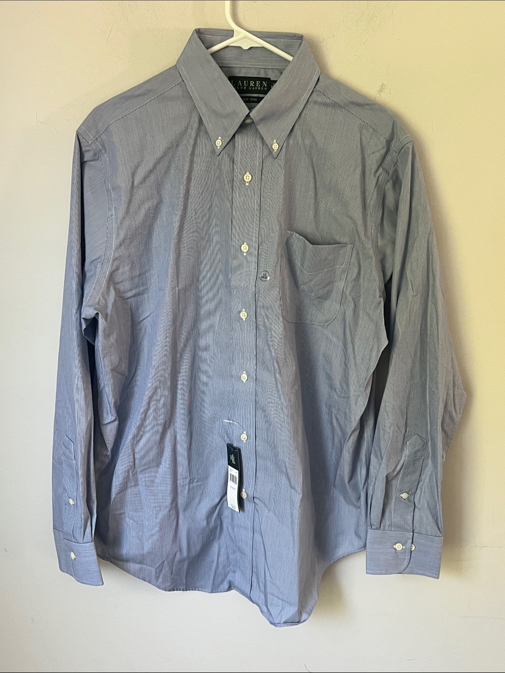 NWT Lauren Ralph Lauren Blue Dress Shirt Size 16 34/35 Button Front Cotton 🦋